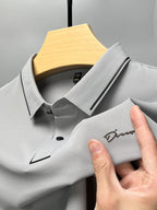 Exclusive Ice Silk Short Sleeve T-shirt Men's Shirt Collar Summer Polo Shirt Loose Clothes Split — Army Green — Size L — Back View