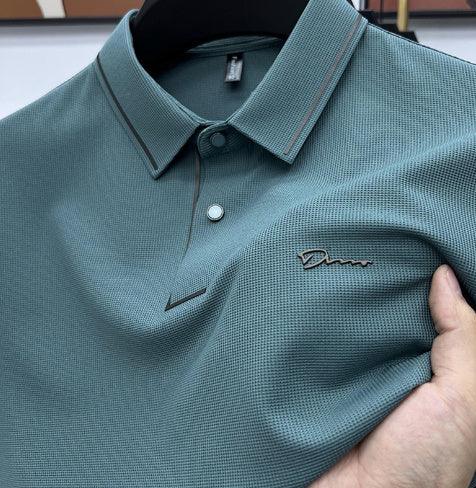 Exclusive Ice Silk Short Sleeve T-shirt Men's Shirt Collar Summer Polo Shirt Loose Clothes Split — Army Green — Size L — Alternate View 14