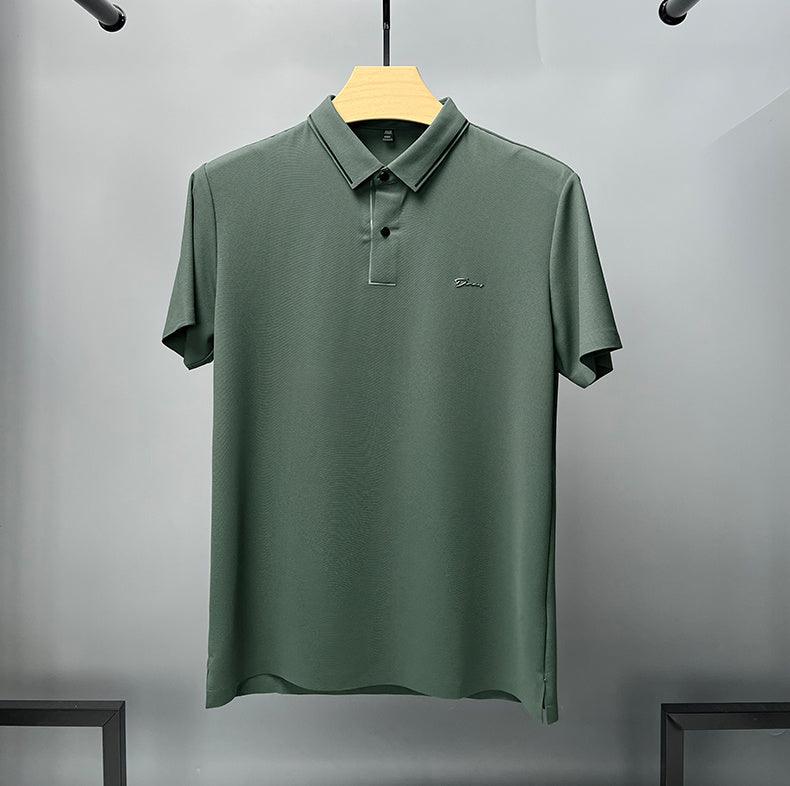 Exclusive Ice Silk Short Sleeve T-shirt Men's Shirt Collar Summer Polo Shirt Loose Clothes Split — Army Green — Size L — Alternate View 9