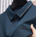 Exclusive Ice Silk Short Sleeve T-shirt Men's Shirt Collar Summer Polo Shirt Loose Clothes Split — Army Green — Size L — Front View