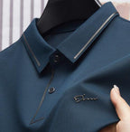 Exclusive Ice Silk Short Sleeve T-shirt Men's Shirt Collar Summer Polo Shirt Loose Clothes Split — Army Green — Size L — Front View