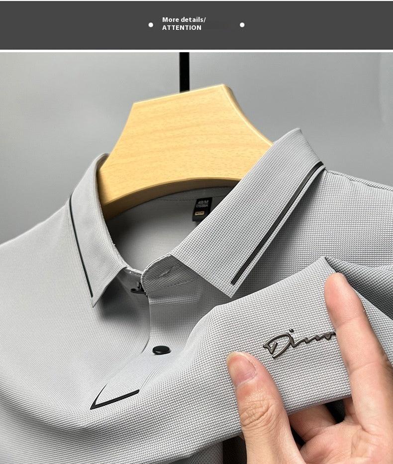 Exclusive Ice Silk Short Sleeve T-shirt Men's Shirt Collar Summer Polo Shirt Loose Clothes Split — Army Green — Size L — Alternate View 7