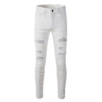 Exclusive Men's Ripped Stretch Jeans — White — Size 28 — Top View
