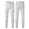 Exclusive Men's Ripped Stretch Jeans — White — Size 28 — Front View