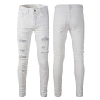 Exclusive Men's Ripped Stretch Jeans — White — Size 28 — Front View