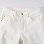 Exclusive Men's Ripped Stretch Jeans — White — Size 28 — Detail View