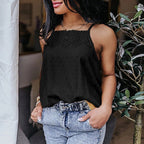 Exclusive Lace Stitching Casual Ladies Blouse — Black — Size L — Back View