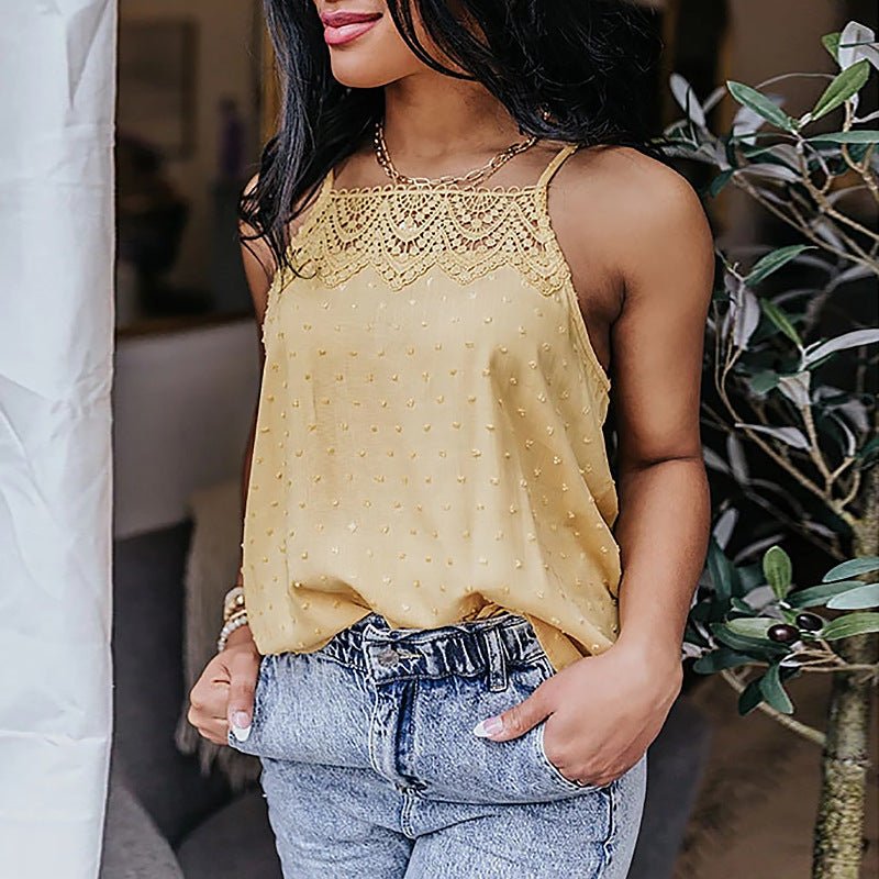 Exclusive Lace Stitching Casual Ladies Blouse — Black — Size L — Side View