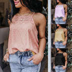 Exclusive Lace Stitching Casual Ladies Blouse — Black — Size L — Front View