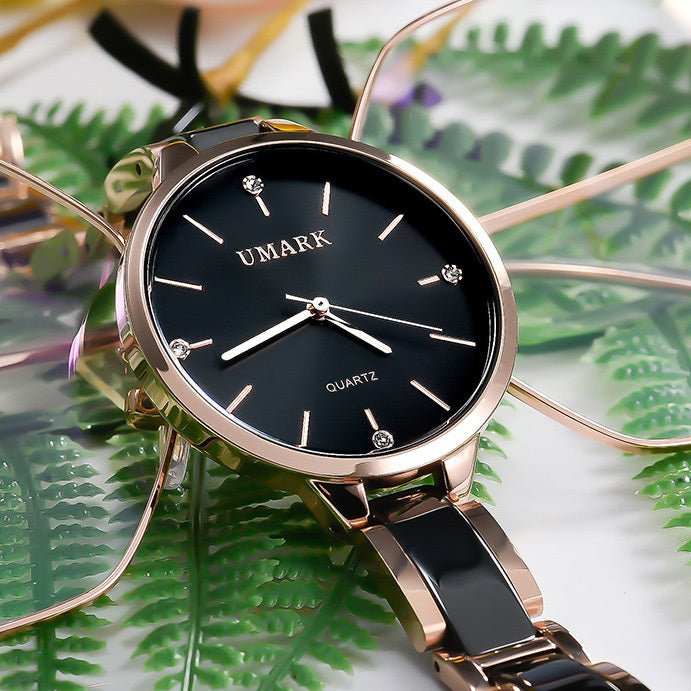 Exclusive Ladies Ceramic Diamonds Waterproof Quartz Watch — Rose Gold White — Alternate View 7