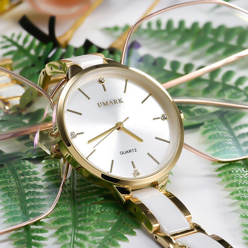 Exclusive Ladies Ceramic Diamonds Waterproof Quartz Watch — Rose Gold White — Alternate View 8