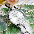 Exclusive Ladies Ceramic Diamonds Waterproof Quartz Watch — Rose Gold White — Side View
