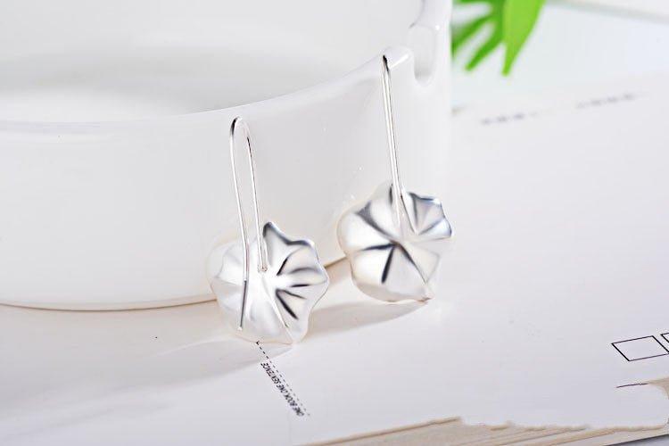 Exclusive Ladies Silver Pearl Lotus Earrings — Silver lotus — Side View