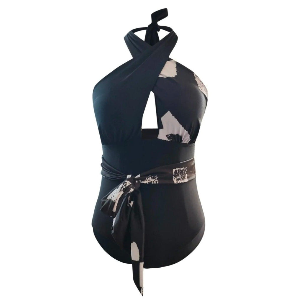 Exclusive Plus Size Sexy Spaghetti Strap One-Piece Swimsuit — Plaid — Size L — Alternate View 8