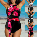 Exclusive Plus Size Sexy Spaghetti Strap One-Piece Swimsuit — Plaid — Size L — Front View