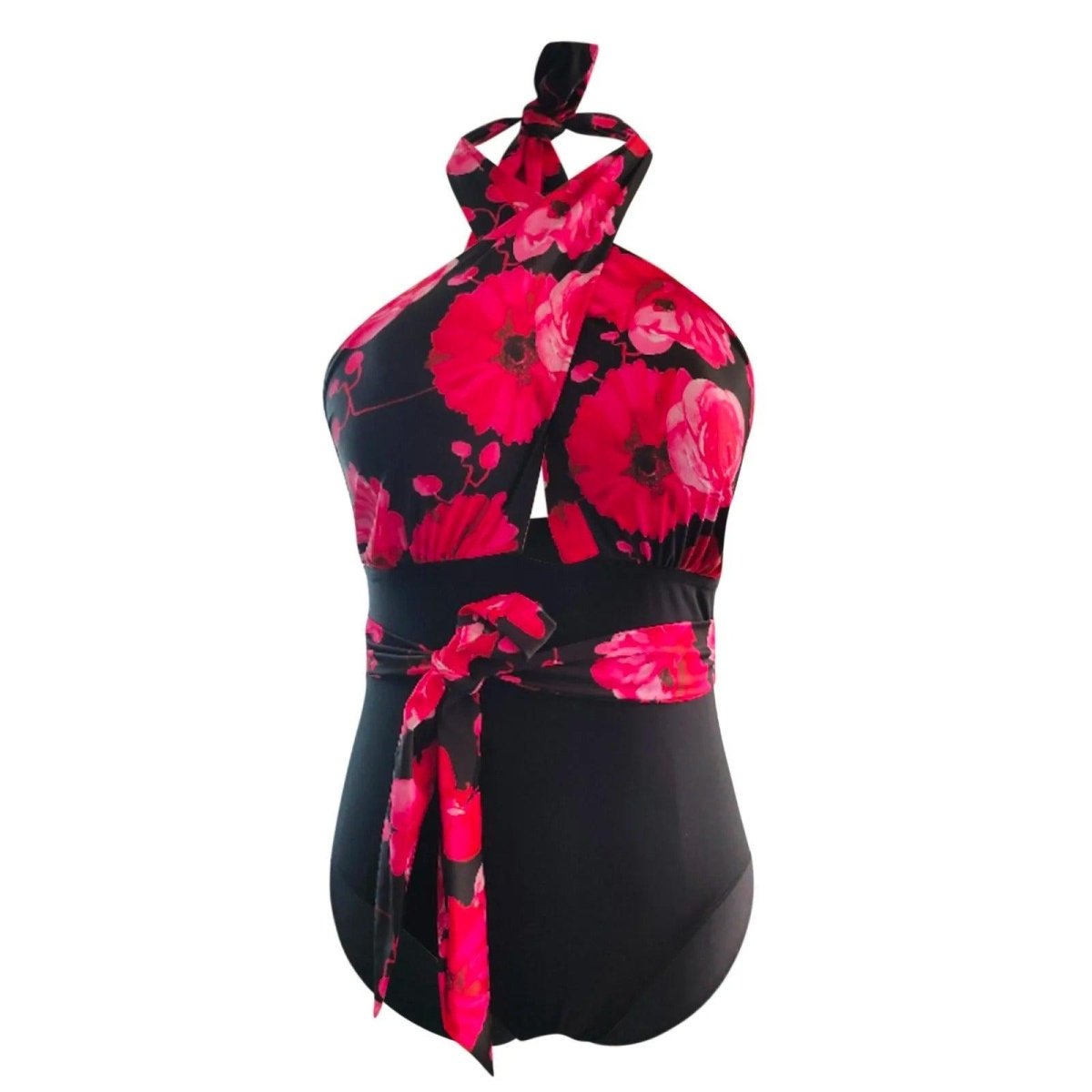 Exclusive Plus Size Sexy Spaghetti Strap One-Piece Swimsuit — Plaid — Size L — Lifestyle View