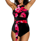 Exclusive Plus Size Sexy Spaghetti Strap One-Piece Swimsuit — Plaid — Size L — Detail View