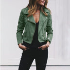 Exclusive Lapel And Diagonal Zipper Short Women's Clothing — Black — Size 2XL — Detail View