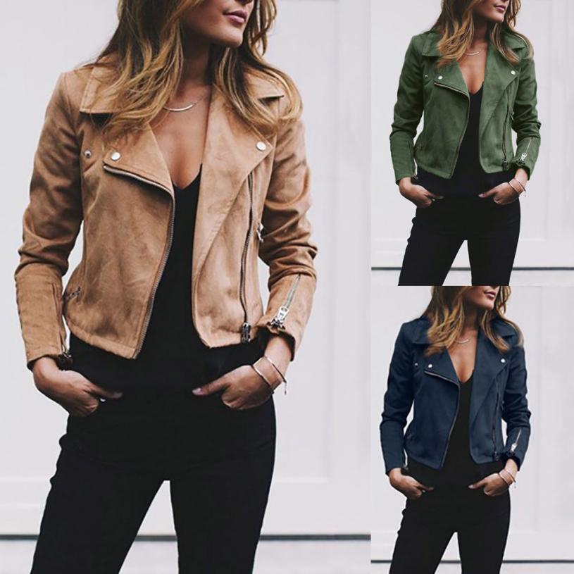 Exclusive Lapel And Diagonal Zipper Short Women's Clothing — Black — Size 2XL — Front View