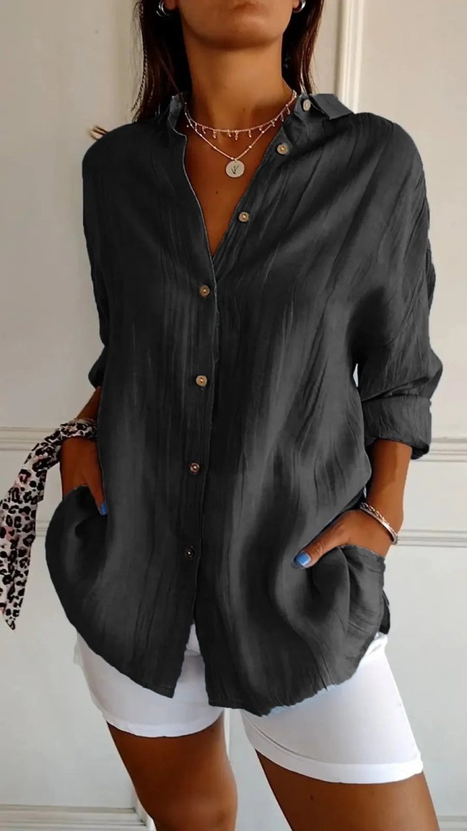 Exclusive Lapel Long Sleeve Shirt — Black — Size 3XL — Alternate View 11