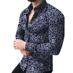 Exclusive Lapel printed long-sleeved casual floral shirt — Black — Size 3XL — Alternate View 9