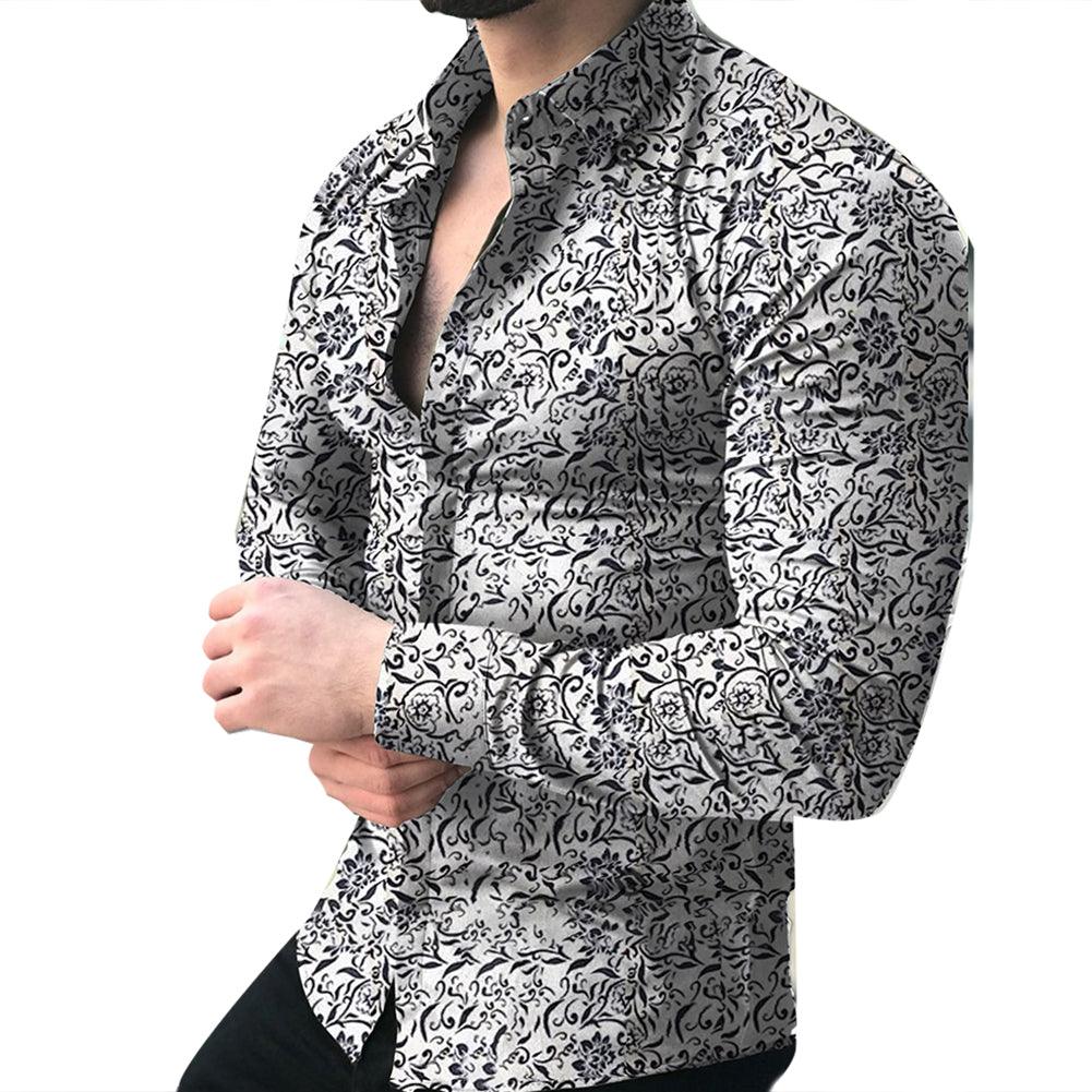 Exclusive Lapel printed long-sleeved casual floral shirt — Black — Size 3XL — Alternate View 10