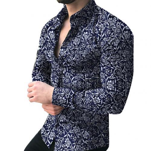Exclusive Lapel printed long-sleeved casual floral shirt — Black — Size 3XL — Lifestyle View
