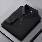 Exclusive Lapel Traceless Ventilation Fashion Fashion Short-sleeved T-shirt Polo Shirt — Black — Size 2XL — Front View
