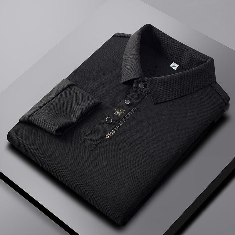 Exclusive Lapel Traceless Ventilation Fashion Fashion Short-sleeved T-shirt Polo Shirt — Black — Size 2XL — Front View