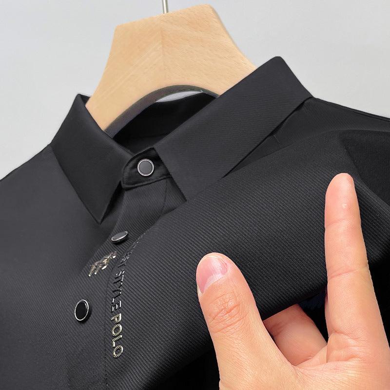 Exclusive Lapel Traceless Ventilation Fashion Fashion Short-sleeved T-shirt Polo Shirt — Black — Size 2XL — Top View