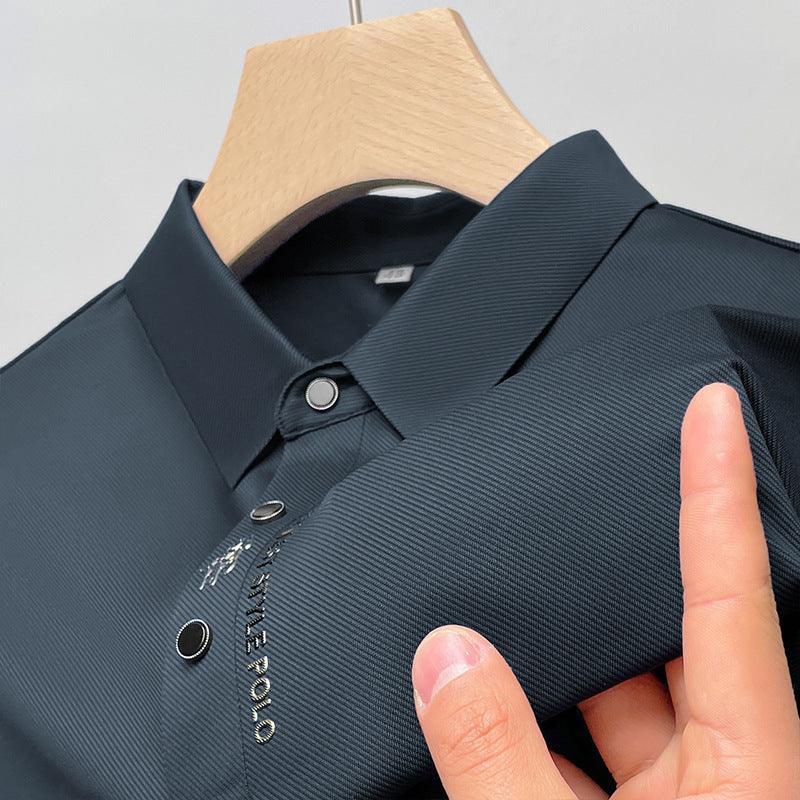 Exclusive Lapel Traceless Ventilation Fashion Fashion Short-sleeved T-shirt Polo Shirt — Black — Size 2XL — Detail View