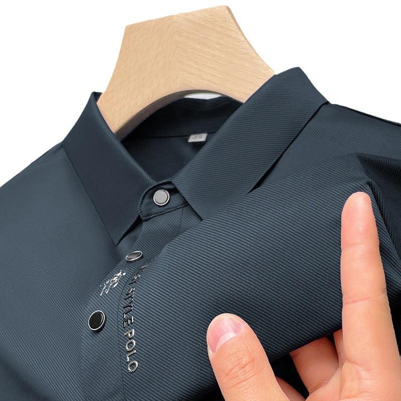 Exclusive Lapel Traceless Ventilation Fashion Fashion Short-sleeved T-shirt Polo Shirt — Black — Size 2XL — Side View