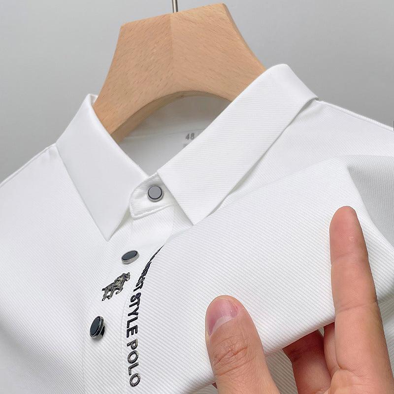 Exclusive Lapel Traceless Ventilation Fashion Fashion Short-sleeved T-shirt Polo Shirt — Black — Size 2XL — Alternate View 7