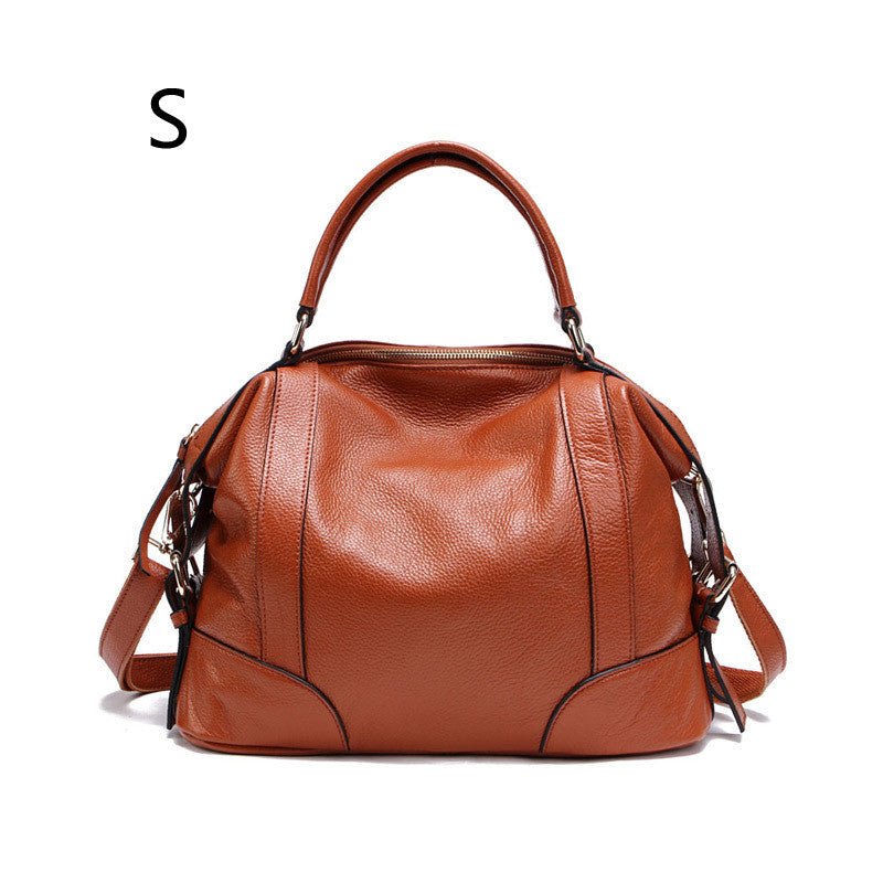 Exclusive Leather Top Layer Cowhide Bag For Ladies — Brown — Size S — Top View