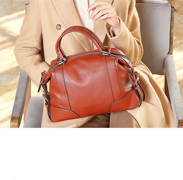 Exclusive Leather Top Layer Cowhide Bag For Ladies — Brown — Size S — Side View