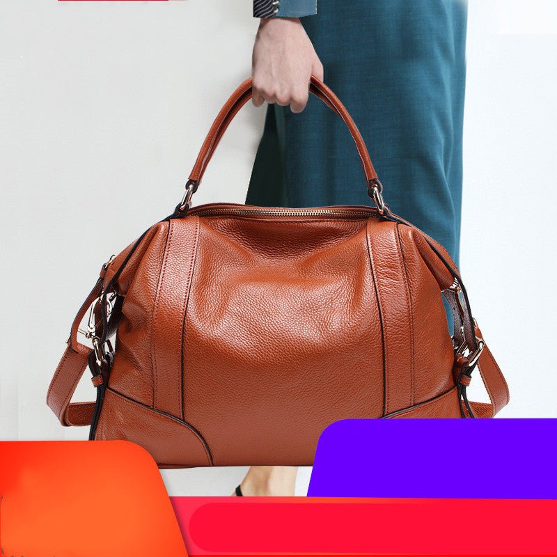 Exclusive Leather Top Layer Cowhide Bag For Ladies — Brown — Size S — Front View