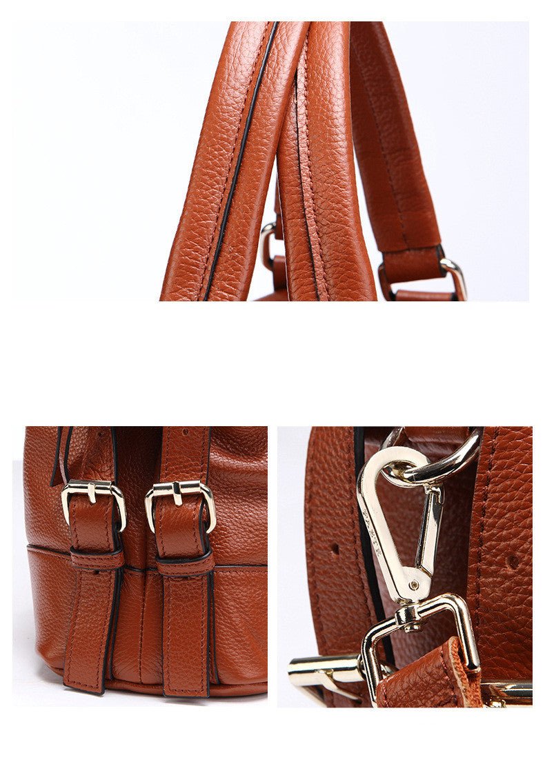 Exclusive Leather Top Layer Cowhide Bag For Ladies — Brown — Size S — Back View