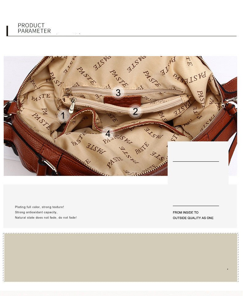 Exclusive Leather Top Layer Cowhide Bag For Ladies — Brown — Size S — Detail View