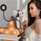 Exclusive LED Selfie Ring Light for Live Adjustable Makeup Light-8cm Stand — Black — Front View
