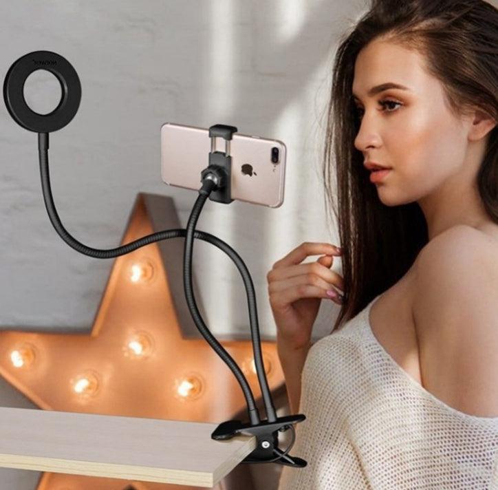 Exclusive LED Selfie Ring Light for Live Adjustable Makeup Light-8cm Stand — Black — Front View