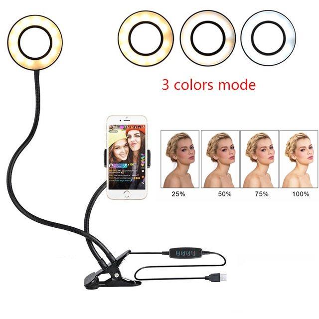 Exclusive LED Selfie Ring Light for Live Adjustable Makeup Light-8cm Stand — Black — Side View