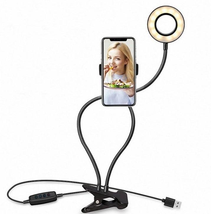 Exclusive LED Selfie Ring Light for Live Adjustable Makeup Light-8cm Stand — Black — Back View