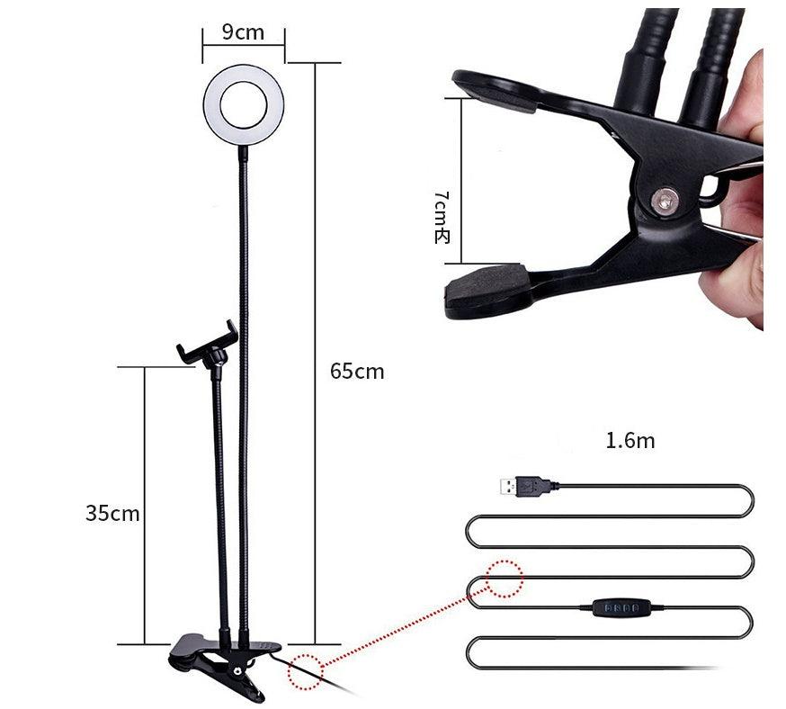 Exclusive LED Selfie Ring Light for Live Adjustable Makeup Light-8cm Stand — Black — Top View
