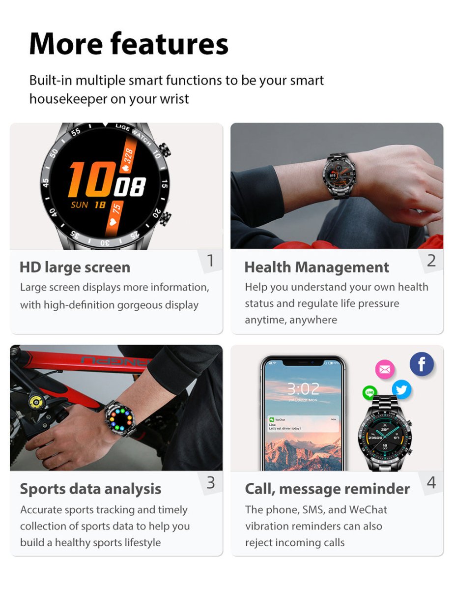 Exclusive Lige's New Smartwatch | Stylish & Feature-Packed — Black — Alternate View 10