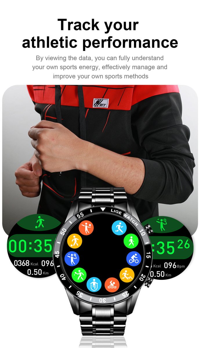 Exclusive Lige's New Smartwatch | Stylish & Feature-Packed — Black — Top View