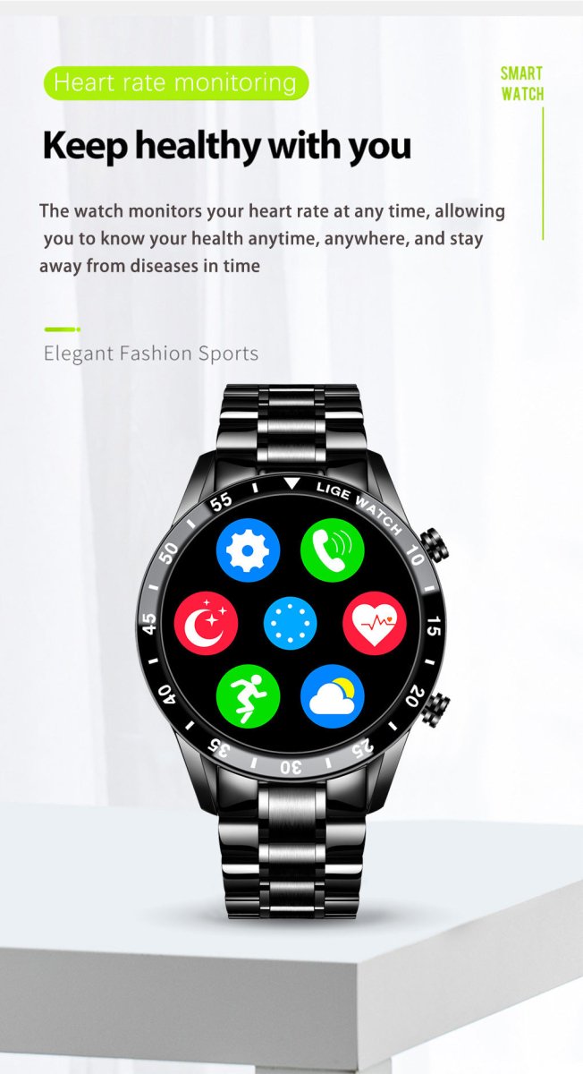 Exclusive Lige's New Smartwatch | Stylish & Feature-Packed — Black — Detail View