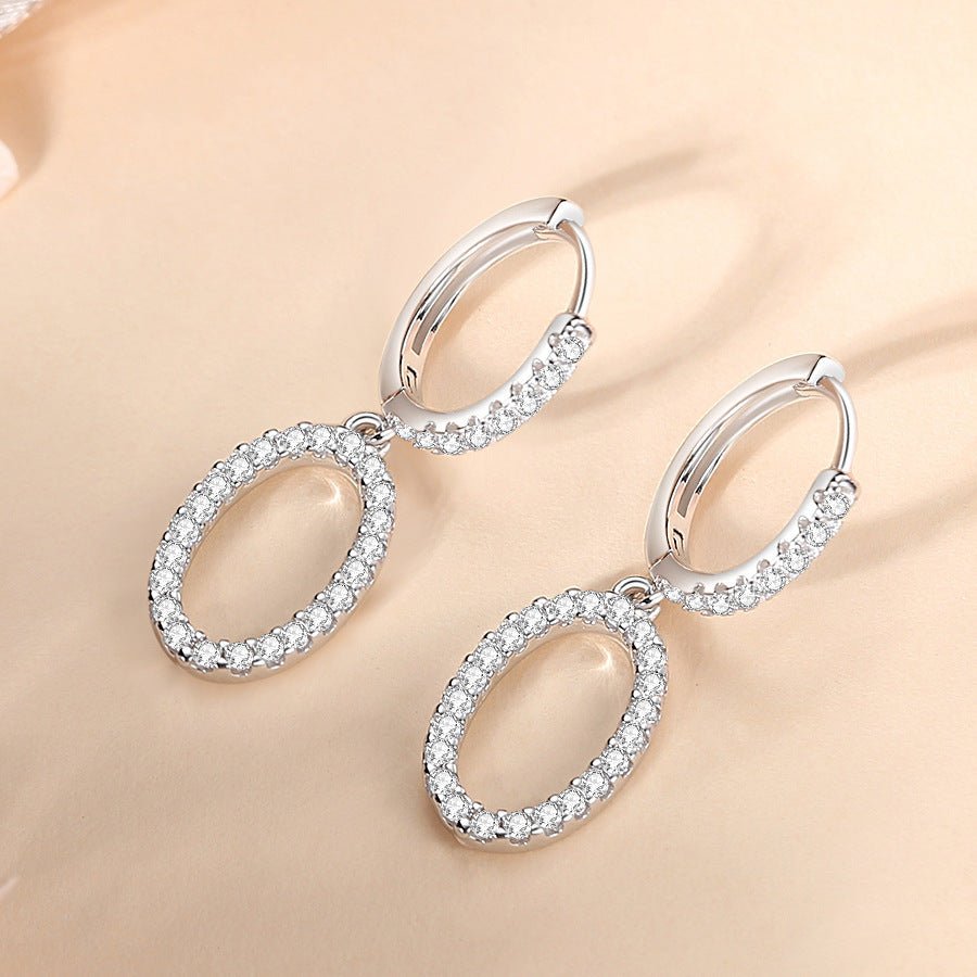 Exclusive Light Luxury Style Ring Ear Clip Women — White Gold Color — Size 925 Silver — Top View