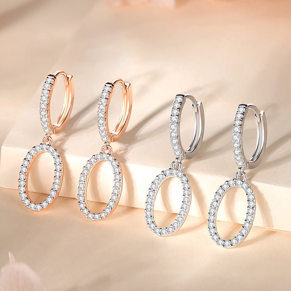 Exclusive Light Luxury Style Ring Ear Clip Women — White Gold Color — Size 925 Silver — Front View