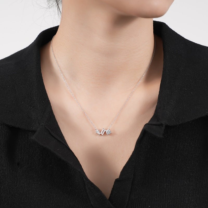 Exclusive Light Luxury Zircon Necklace — White Gold Color — Size 925 Silver — Front View