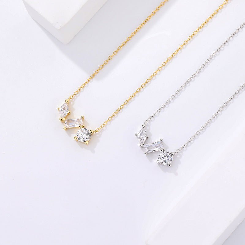 Exclusive Light Luxury Zircon Necklace — White Gold Color — Size 925 Silver — Side View